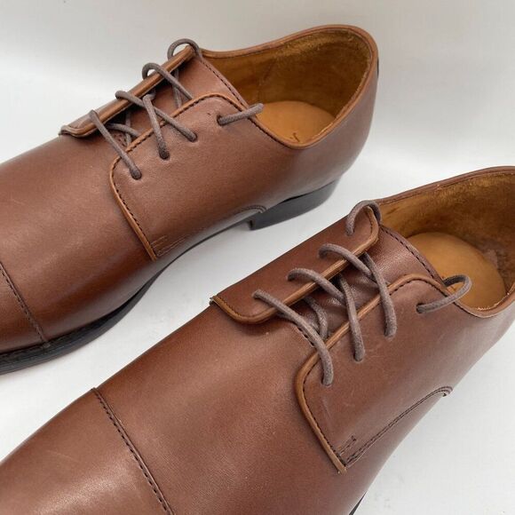 J. Crew Factory Mens Oxford Leather Cap Toe Shoes Brown Sz 10.5 Lace Up Preppy - Picture 8 of 15